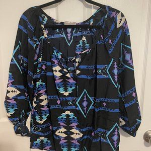 Black and Blue Aztec Blouse